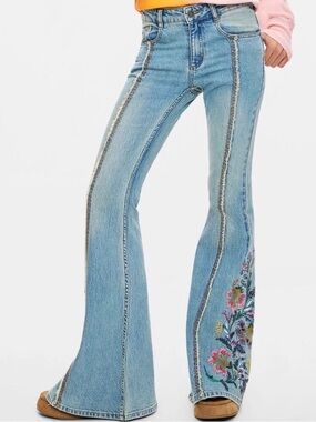 Desigual Flared Embroidered Jeans